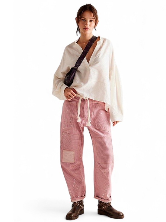 We The Free Denim - Free People Sold Out Rose Railroad Stripe Moxie Barrel Jeans 31